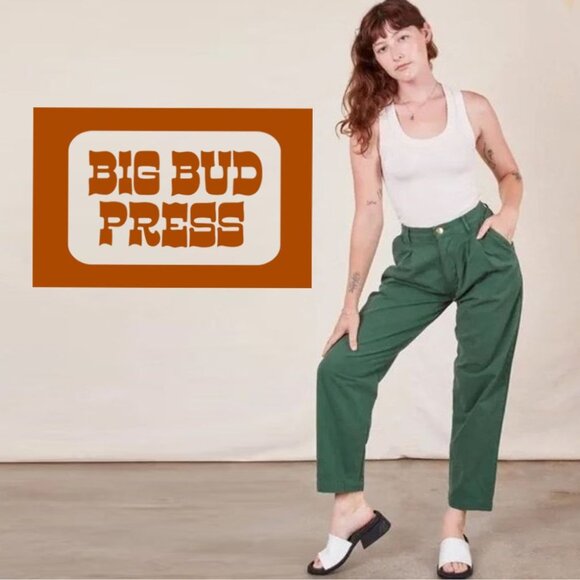 BIG BUD PRESS Heavyweight Dark Emerald Green Trousers S NWOT - Picture 1 of 12